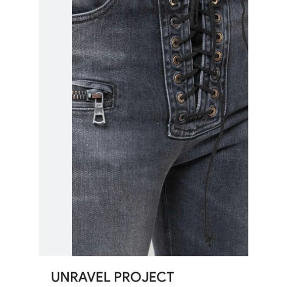 Unravel Project High Rise Lace Up Skinny Jeans in Black Women's Size 26 - Picture 6 of 13